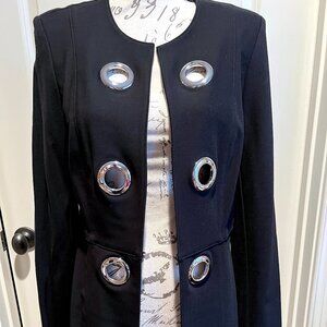 NWT Joseph Ribkoff Long black open blazer coat with silver rings